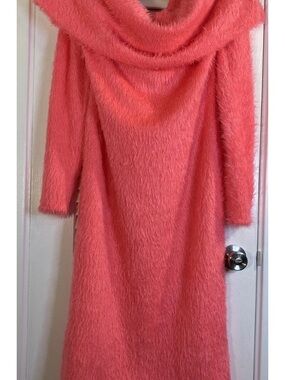 Cozy Fuzzy Coral Knit Long-Sleeve Dress